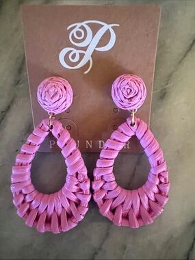 Plunder Pink Woven Teardrop Statement Earrings